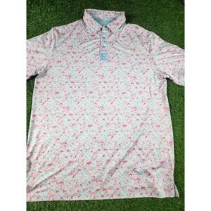 Pins & Aces Polo Shirt Mens XL Multicolor Flamingo Golf Graphic Print Casual